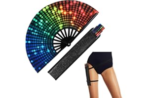 FairySandy Large Rave Fan UV Glow Hand Fan with Holster for Men/women, Disco Party Favor for Edm Music Festival Club Rave Accessories(Neon)