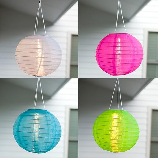 4er Set LED Solar Lampion Garten Deko blau grün pink weiß Miami Lights4fun