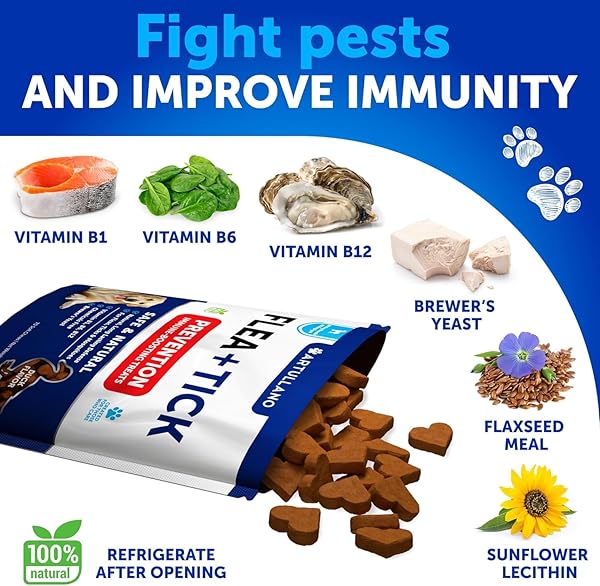 FLEA AND TICK PREVENTION FOR DOGS CHEWABLES – NATURAL FLEA TREATMENT CONTROL – SUPPLEMENT FOR LARGE & SMALL DOGS WITH VITAMINS – IMMUNE SUPPORT CHEWS – PUPPY PEST DEFENSE ORAL PILLS – 70 SOFT TREATS