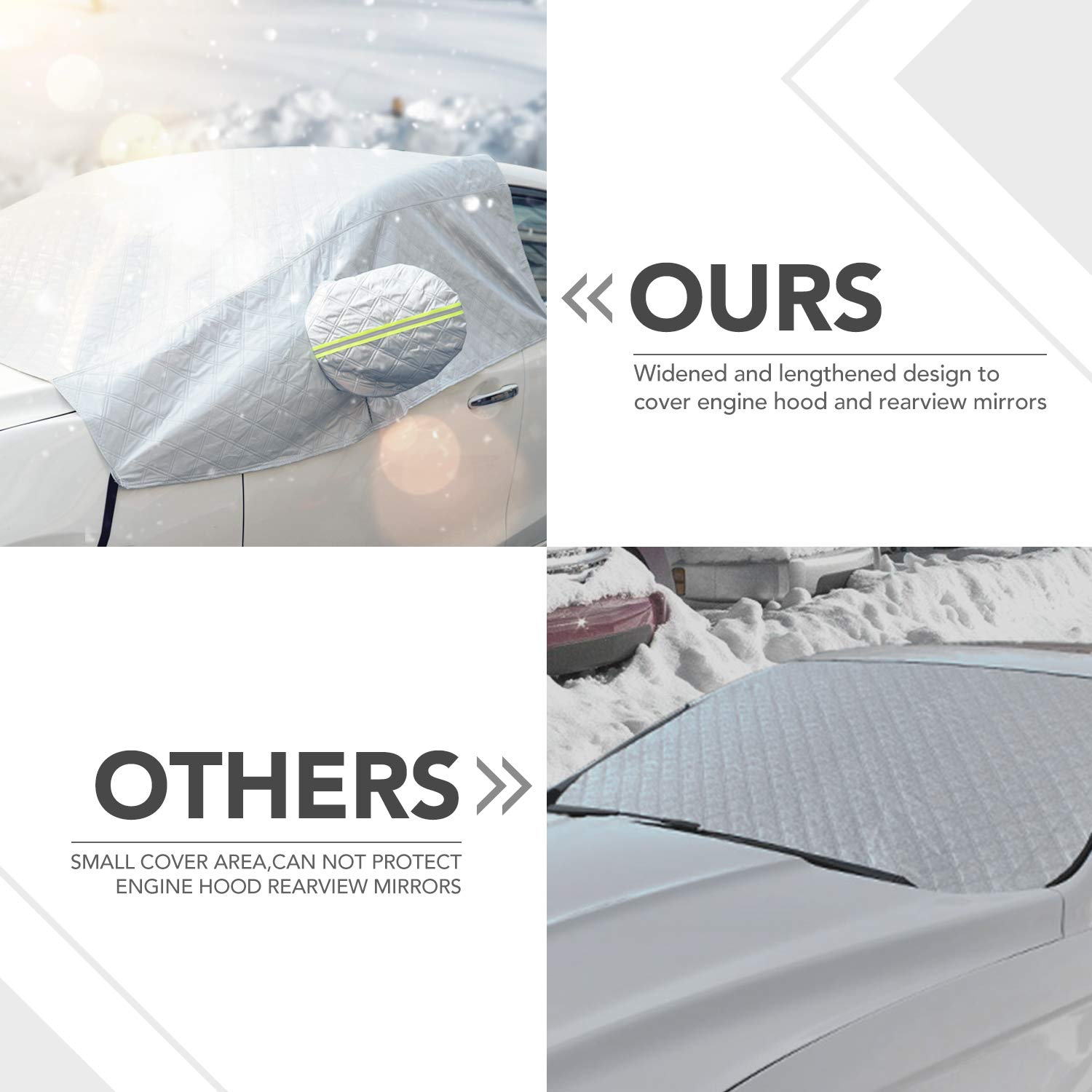 Windshield Snow Cover Windscreen Ice Cover with Rearview Mirror Protector Windshield Guard Extra Large Half Car Cover with Hook and Straps All Weather Auto Sun Shade Fit Most Car Truck SUV Van Sedan