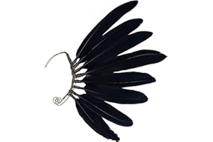 FRESHME Black Faux Feather Ear Cuffs - Indian Ethnic Plume Ear Clips Viking Tribal Earrings Bronze Wire Wrapped Fairy Elf Ear Cuffs Wraps Fantasy Jewelry for Unisex Cosplay Costume Dress Accessories