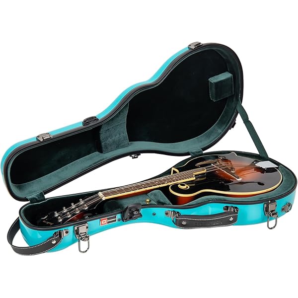 Crossrock Fibreglass Double Mandolin Case | Twin A/F-Style Fit, Mint Blue Gloss Shell, TSA Lock, Removable Padding, Plush Interior - Navy