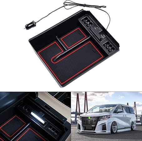 Amazon Auto Specトヨタ アルファード ヴェルファイア30系 内蔵型コンソールボックス 車内収納ボックス 2ポートusb充電付き 車種専用設計 センサーledライト付き 小物入れ 滑り止めマット付き 収納アクセサリー 装着簡単 Alphard30系 Vellfire30系 大型コンソール車