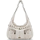 Angel Kiss Purses for Women Large Hobo Shoulder Bags Vagen Leather Multi-Pocket Tote Bag Ladies Designer Handbags with Studs