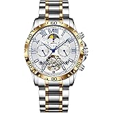 GLENAW Mens Automatic Watches Tourillon Skeleton Mechanical Mens Watch Self Winding Luxury Fashion Dress Wrist Watch Luminous Waterproof