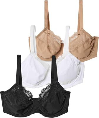 Pack de 3 Sujetadores reductores de Copa Completa con Aros para Copas C-H Mezcla De Negro UK 38 (EU 66)