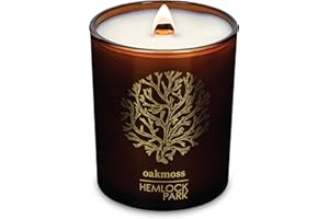 Hemlock Park Wood Wick Candle Handcrafted with Natural Coconut Wax and Essential Oils (Amber & Gold 7.2 oz, Oakmoss)