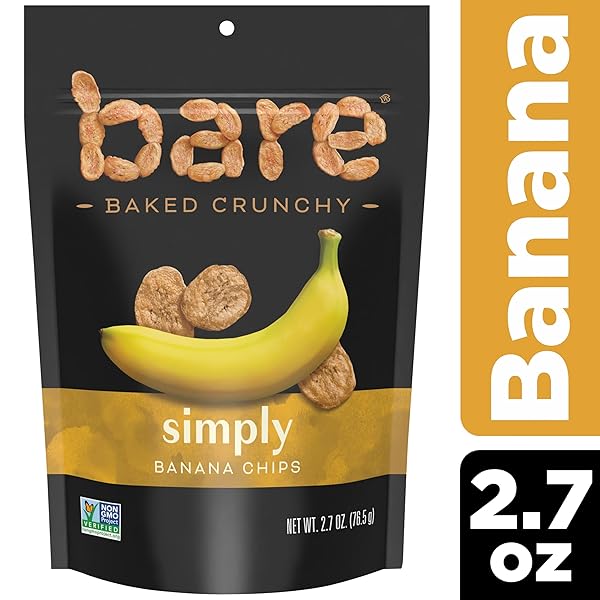 BARE BAKED CRUNCHY BANANA CHIPS, SIMPLY BANANA, GLUTEN FREE, 2.7 OZ BAG