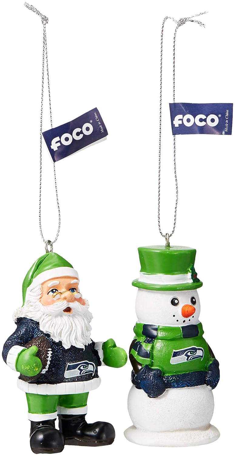 Seattle Seahawks St Nick And Snowman 2 Pack Ornament Set Seattle Seahawks St Nick And Snowman 2 Pack Ornament Set