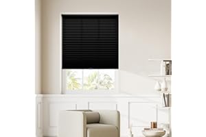 DEZ FURNISHINGS Cordless 1" Signature Light Filtering Pleated Fabric Shade, 33.5" W x 48" H, Black