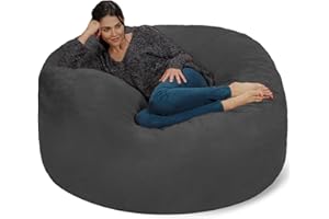Chill Sack Bean Bag Chair - 5' Giant Memory Foam Lounge Chair with Soft Microfiber Cover – Cozy Furniture for Living Room, Dorm, & Kids' Rooms – Comfortable 5 Ft, Microsuede Lounge Sofa, Charcoal