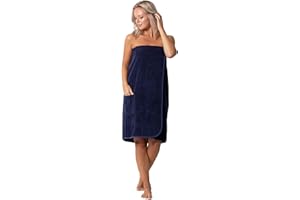 Robe Direct Women’s Terry Cloth Spa and Bath Towel Wrap with Adjustable Closure & Elastic Top (Navy, Large/One Size)