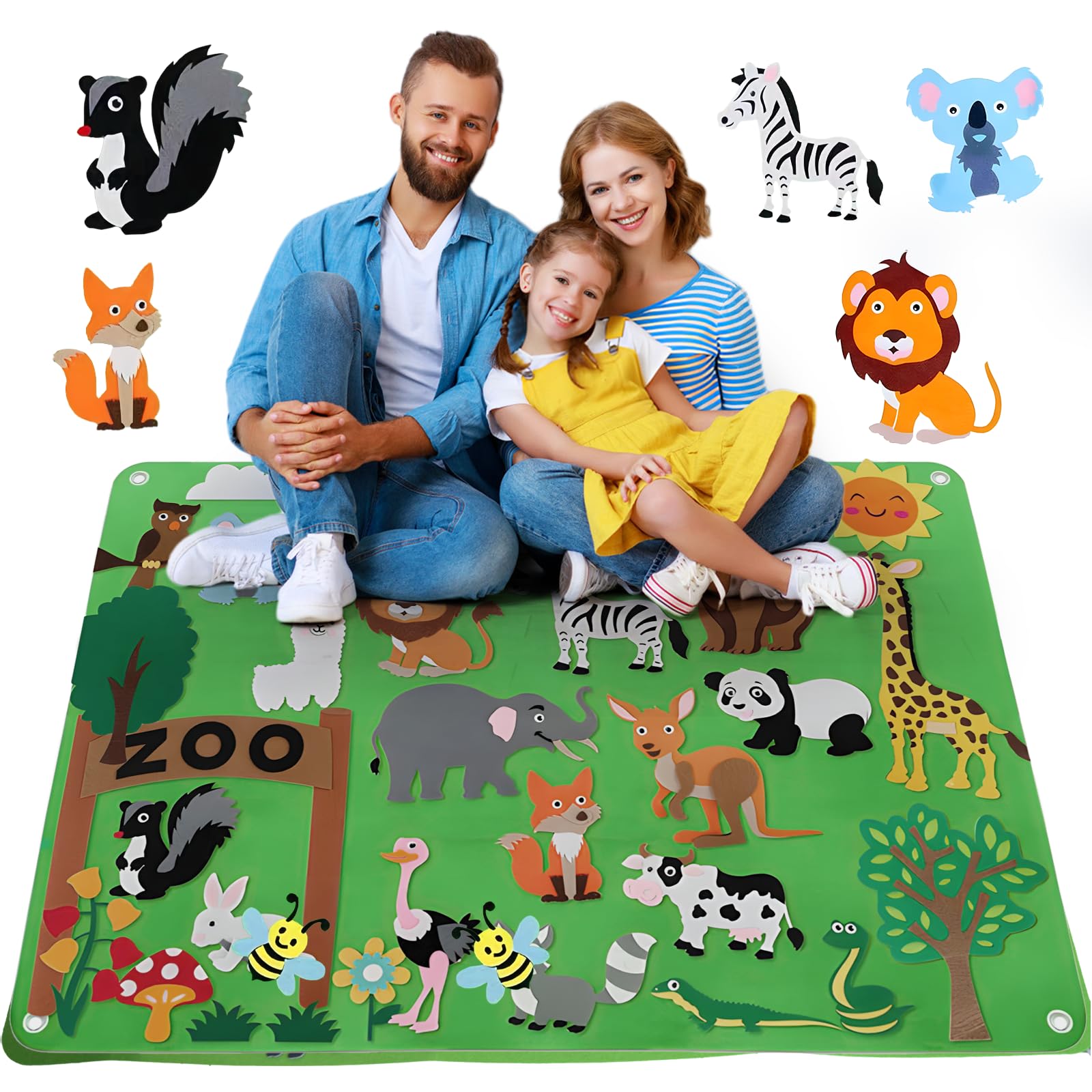 Zoo Animals Felt Story Board Set, 39 Pcs Fel t Animals Toys, Preschool Toy Gifts, Educational Toys, Suitable for DIY Creative Activities Felt Interactive Education, Gift for Toddlers Kids （Zoo