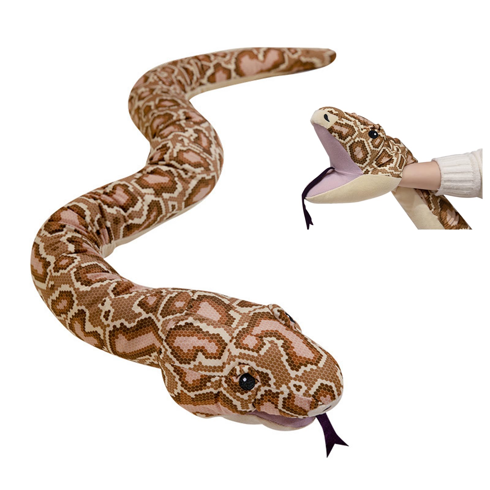 Simulation Plush Snake Hand Puppet 67 Inches Long Stuffed Animal Giant Boa Constrictor Funny Realistic Cobra Snake Puppet Halloween Party Home Decor Prank Props for Adults
