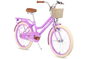 BGGFNZ 20 Inch Girls Bike with Basket, Kids' Bicycles for Kids Ages 8-12, Single Speed Girls Bikes with Carbon Steel Frame and Adjustable Seat Height, Kids Bike with Front V-Brake + Rear Coaster Brake