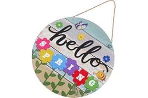 OSOLADY Rustic Hello Spring Wood Sign Hanging Door Sign with Floral Farmhouse Wall Decor for Indoor Outdoor