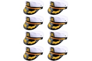 SGBETTER 8 Pieces Captain Hats Adjustable White Sailors Navy Marine Admiral Caps for Yacht Theme Party Costume Accessory
