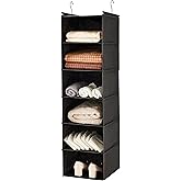 MAX Houser 6 Tier Shelf Hanging Closet Organizer, Closet Hanging Shelf with 2 Sturdy Hooks for Storage, Foldable (Black)