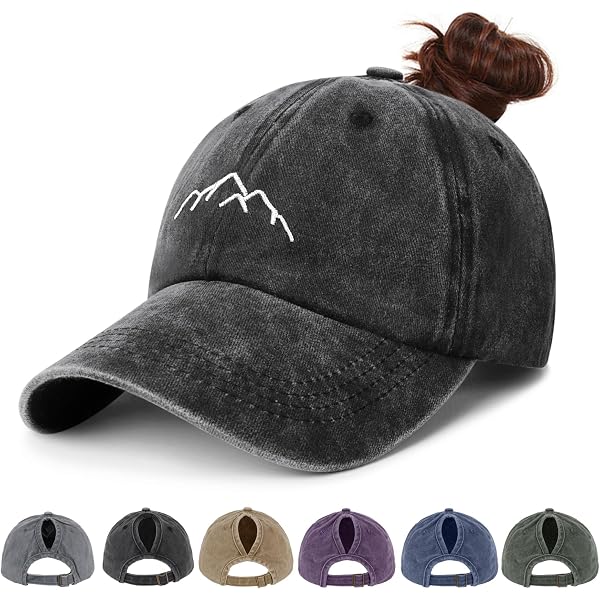 Criss Cross Ponytail Baseball Cap For Women – 3-Pack Adjustable Hats – Black, Grey, Khaki - View #9