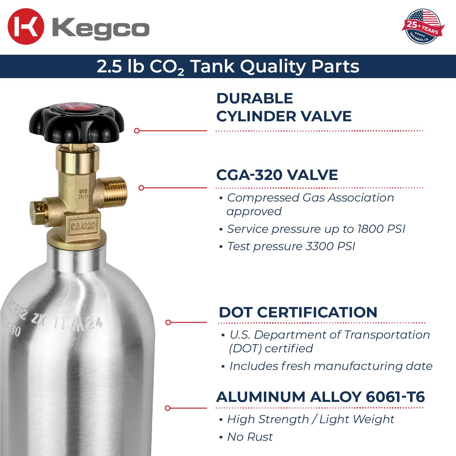 Kegco 2.5 lb. Aluminum Tank Co2 Cylinder