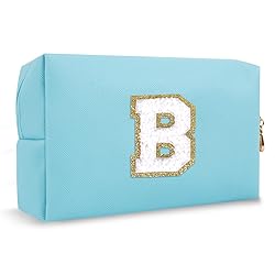 Small Initial Preppy Makeup Bag Organizer, Blue