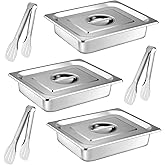 3 Pack Hotel Pans Half Size 2.5 inch Deep, Steam Table Pan with Lid and Tong, Stainless Steel Anti Jam Steam Table Pans, Commercial Catering Food Pan
