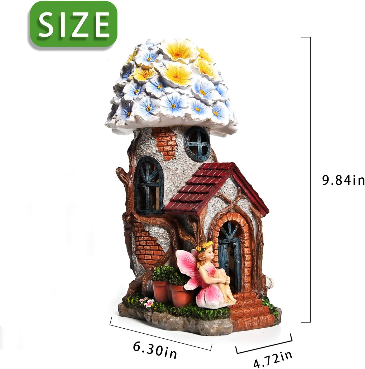 ASAWASA Resin Fairy Flower House Solar Garden Statues and Sculptures Outdoor Decor,Garden Figurines with Solar Powered Lights for Patio,Lawn,Yard Art Decoration,Garden Gift,6.3x4.7x9.9 Inch: Kitchen & Dining