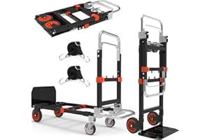 DOERPUZ 3 in 1 Heavy Duty Folding Hand Truck, Convertible Portable Steel Dolly with Telescopic Handle, Foldable Utility Cart with Rubber Wheels, 500 LBS