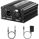 NEEWER 1-Channel 48V Phantom Power Supply with Adapter | BONUS+XLR 3 Pin Microphone Cable, for Any Condenser Microphone, Music Recording Equipment (8 Feet)