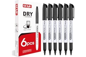 SFAIH Dry Erase Markers Fine Tip - 6 Pack Whiteboard Markers Dry Erase For Kids Adult Low Odor, Black Dry Erase Markers Fine Point For Home Classroom