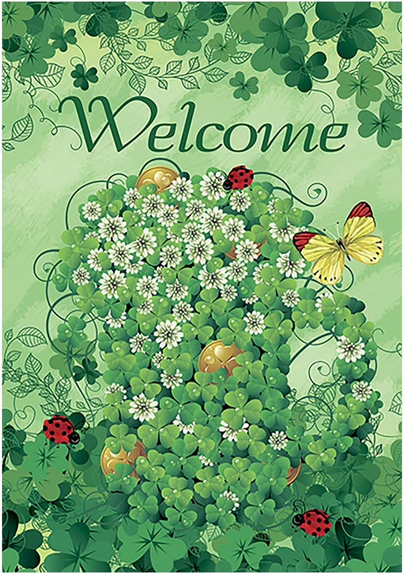 Morigins Welcome Spring Flag Decorative Happy St Patrick's Day Shamrock Clover House Flag 28x40 Inch