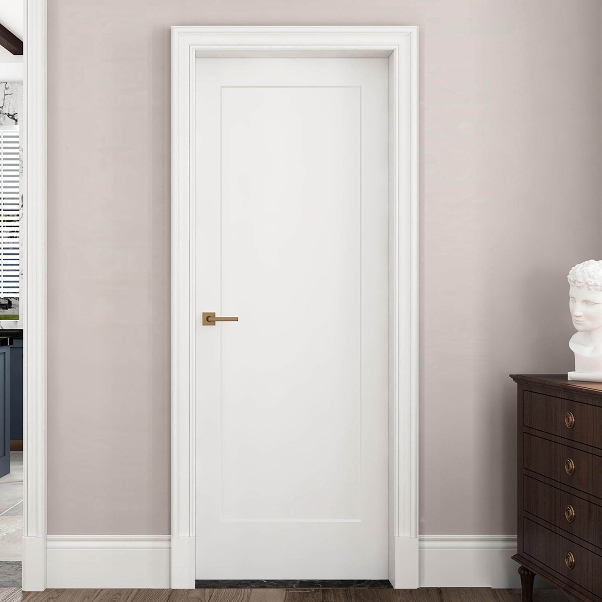 Photo 1 of ***MINOR DAMAGE ON DOOR ***JUBEST 30"x80" 1-Panel Prefinished Laminate White Hollow Core Door Slab, Pre-Assembled Waterproof Shaker Style Interior Door, NOT Included Hardware