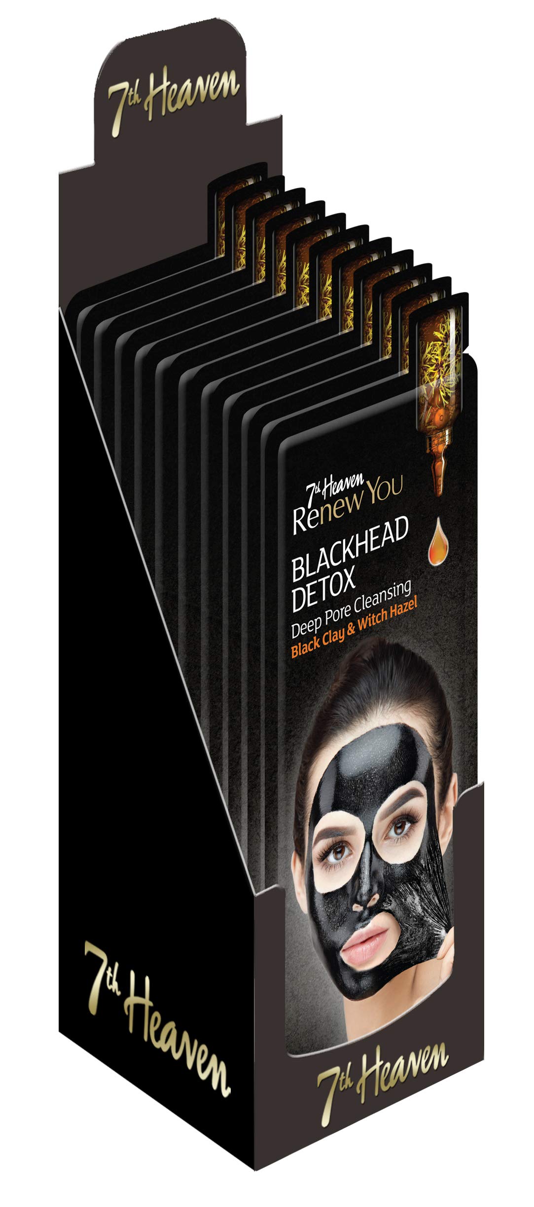 7th Heaven Renew You Blackhead Detox Deep Pore Cleansing Peel Off Mask with Black Clay and Witch Hazel to Absorb Oils and Gently Clear Out Clogged Pores - Ideal for All Skin Types (Pack of 12)