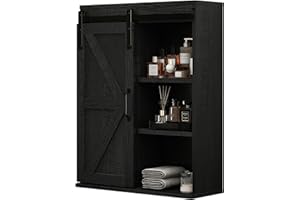 RUSTOWN Farmhouse Wood Wall Storage Bathroom Cabinet with Sliding Barn Door, Rustic Medicine Cabinet with Adjustable Shelf, 3