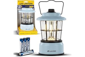 LUXPRO Retro LED Lantern - Battery-Powered Emergency Lantern - Water Resistant - Bright LED Lamp for Indoor & Outdoor Use - Use for Tents, Hiking or Hurricane Prep (Blue, Pack of 1)