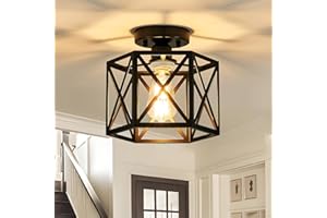 KUZIEG Modern Farmhouse Semi Flush Mount Ceiling Light,Industrial Black Ceiling Lighting Fixture,Hexagonal Close to Ceiling L