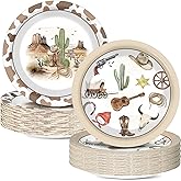 50Pcs Western Cowboy Paper Plates Watercolor Western Party Supplies 7inch Wild West Disposable Dinner Rodeo Dessert Plates Cowboy Party Decorations for Wild West Rodeo Birthday Baby Shower Decorations