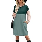 WIHOLL Womens Long Sleeve Dress Loose Fit Casual Crewneck Flowy Mini Dresses with Pockets Fall Fashion