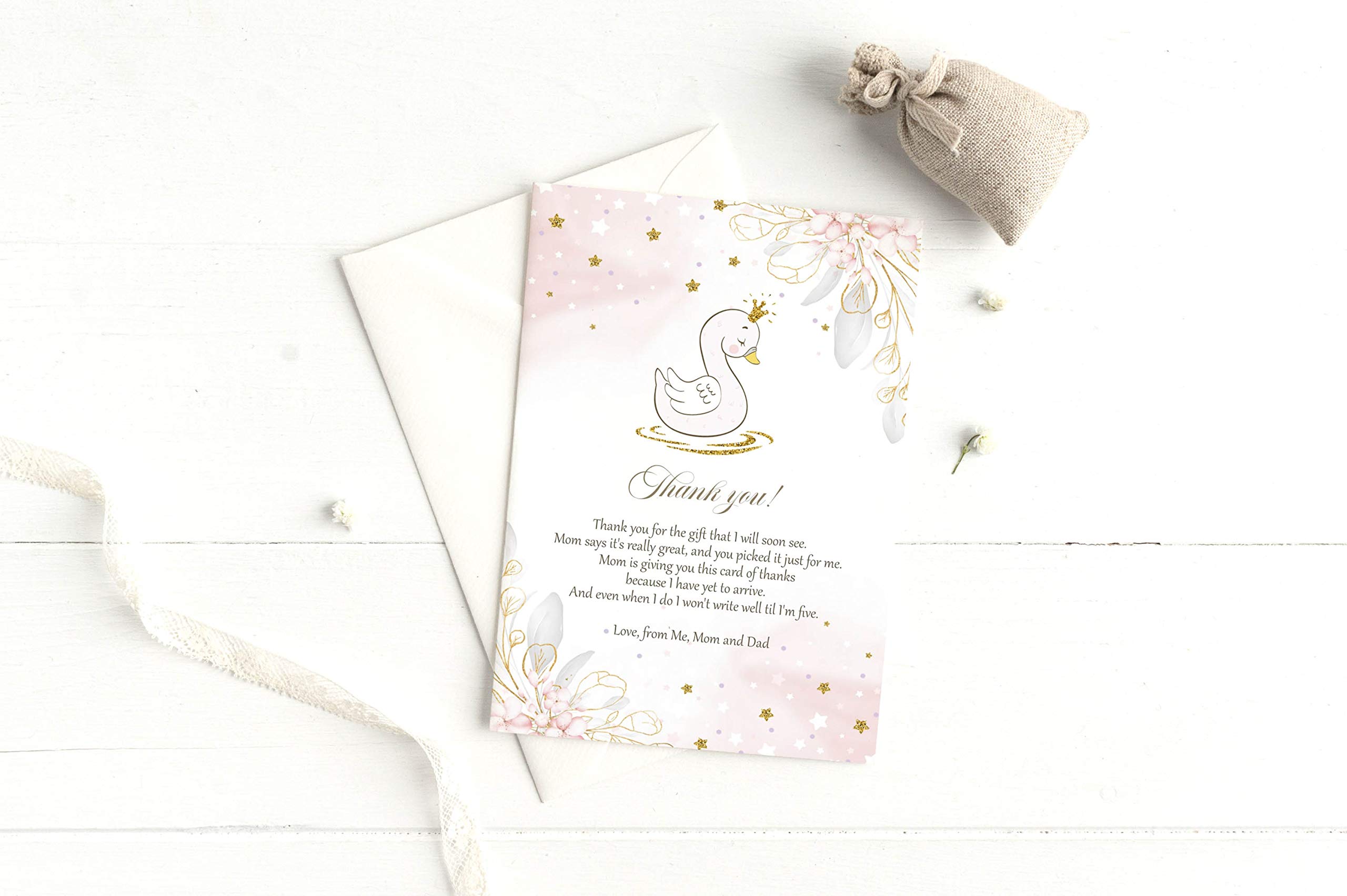 Generic 30 princess swan thank you card girl baby shower party photo paper Pink 4x6 inches