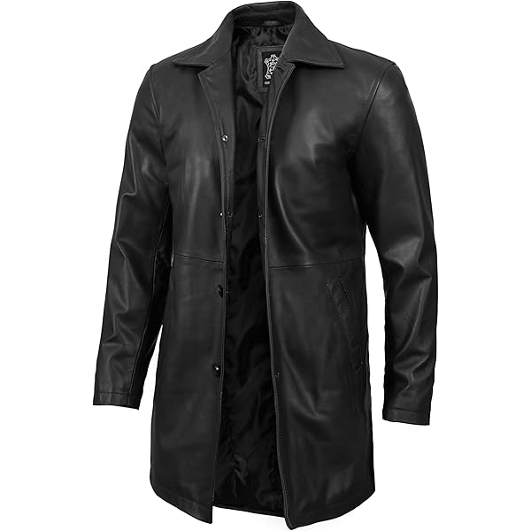 Double-Breasted Leather Trench Coat, Black (US, Alpha, X