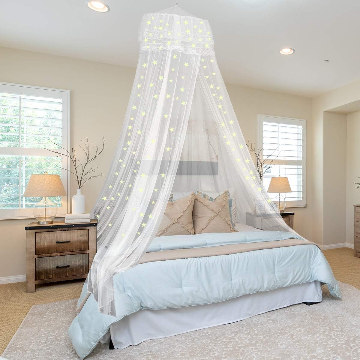 Bed Canopy Glow in The Dark,Hanging Large Bed Tent Canopy for Kids Bedroom Tent with Stars Lights Ideal Bedroom Net - Image 3