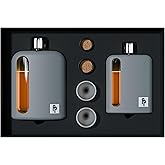 Ragproper Modern Glass Hip Flask for Men | Cork & Silicone Lid Liners | Firm Grip | Curved Edges | Durable Silicone Covered Flask for Whiskey | Liquor | Sprits | 100ml Single+ 240ml Double | Gray