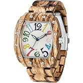 Tiong Brand Wooden Watches Mens with Handmade Colorful Bamboo Wood Watch Analog Date Quartz Wooden Watch for Men