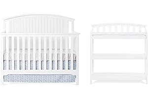 Child Craft Cottage Curve Top Crib and Changing Table Nursery Set, 2-Piece, Includes 4-in-1 Convertible Crib and Changing Table, Grows with Your Baby (Matte White)