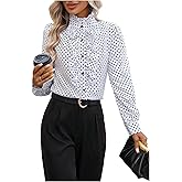 Floerns Women's Ladies Polka Dots Long Sleeve Ruffle Button Down Business Dressy Casual Office Shirts Blouses Tops