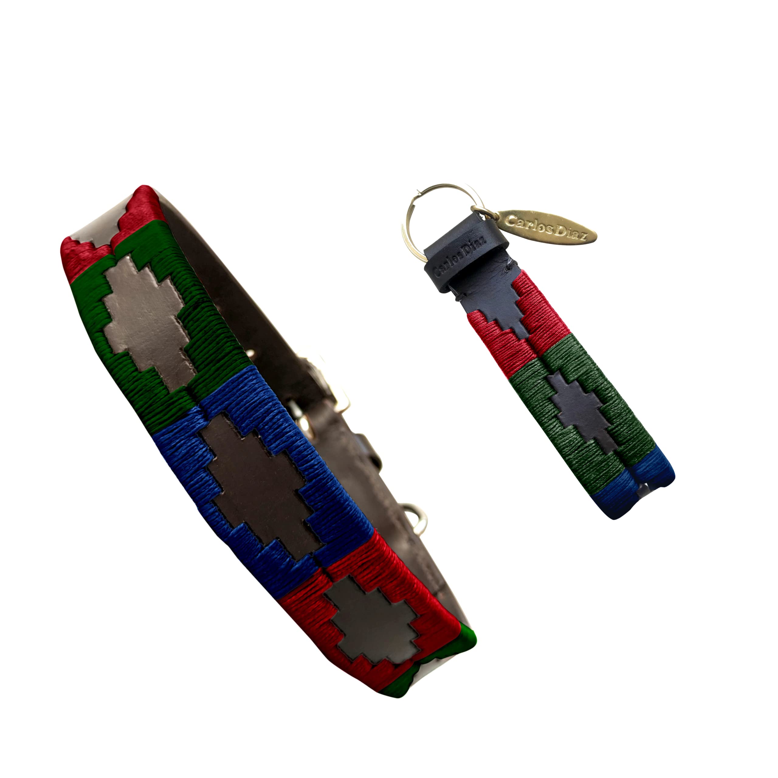 Carlos Diaz Genuine Leather Waxed Embroidered Polo Dog Collar S