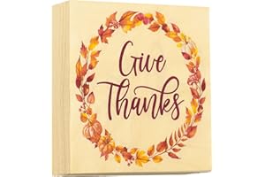 DDLP 50pcs Thanksgiving Paper Cocktail Napkins 6.5inch Give Thanks Dinner Napkins for Thanksgiving Friendsgiving Party Supplies Fall Wreath Design