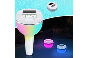 Pircaath Clearance Digital Pool Thermometer Floating Easy Read, Solar Pool Thermometer with Dynamic RGB Lights & Large LCD Backlit Display, IP68 Waterproof Swimming Temperature Gauge for Hot Tub, Spa