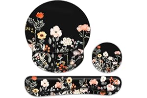 G JGOO Mouse Pad with Wrist Rest and Keyboard Wrist Rest Set, Wrist Rest for Computer Keyboard Memory Foam Pain Relief with Non Slip Rubber Base for Office, Gaming, Computer, Laptop, Garden Flower