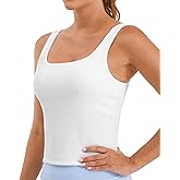 Stelle Women's Ribbed Tank Tops Seamless Padded Workout Crop Top Sleeveless Square Neck Cami Basic Shirts
